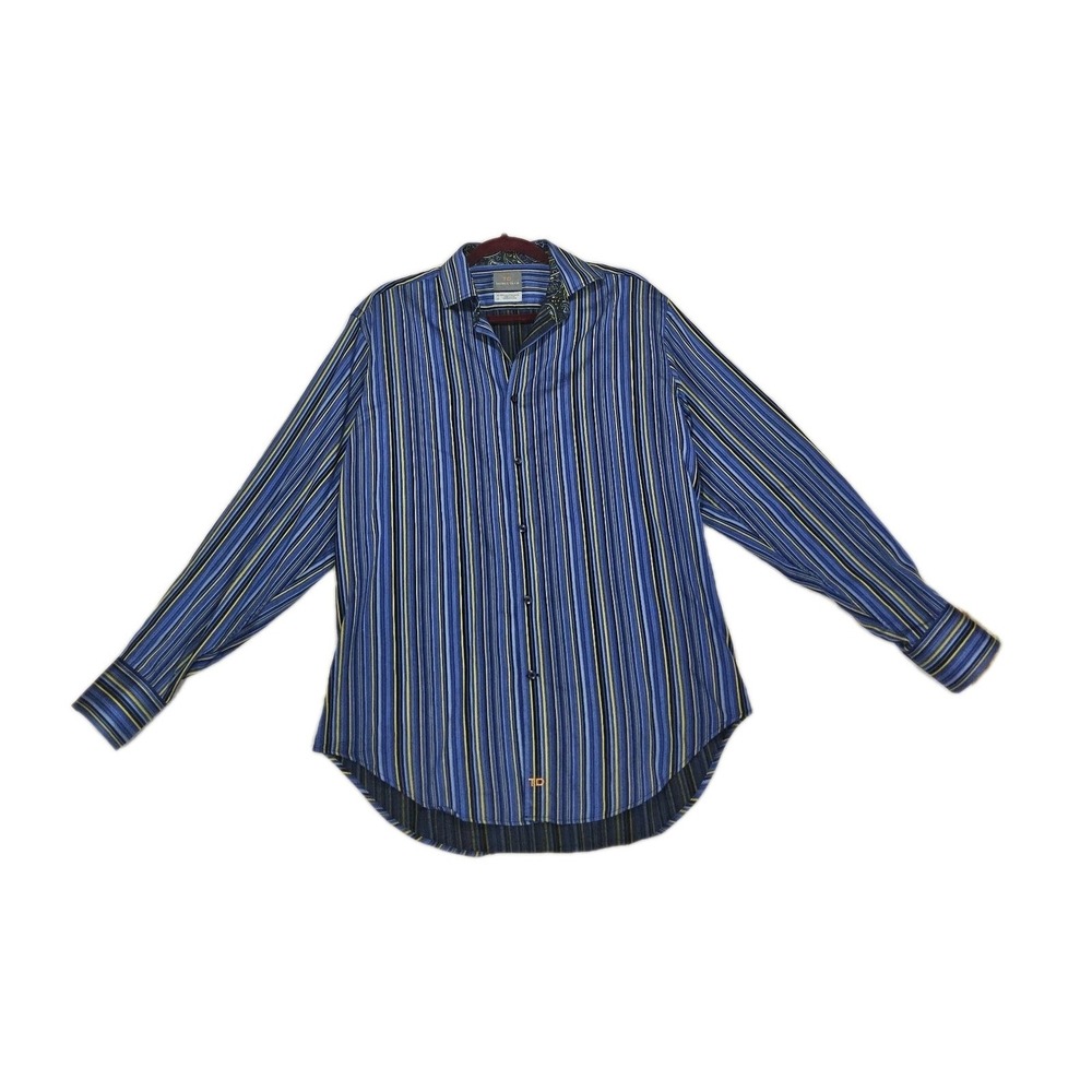 Thomas Dean Shirt Mens Sz M Black Blue Button Up Dress 3/4 Sleeve Easter‎ Yellow